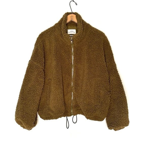 Urban Outfitters | Olive Green Willow Fuzzy Drawstring Teddy Jacket Size Medium - Picture 2 of 11
